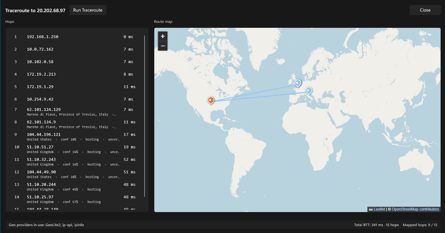 CustosXI traceroute and network path analysis for remote endpoints